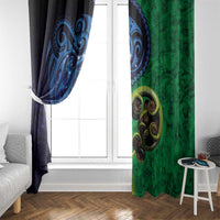 New Zealand Matariki Fern Frond Koru Window Curtain with Galaxy Blue Sky and Green Paua Shell Art LT03 - Polynesian Pride