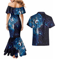 Matariki New Zealand Maori Koru Art Tattoo Couples Matching Mermaid Dress and Hawaiian Shirt New Year Galaxy Blue Sky Style