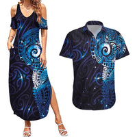 Matariki New Zealand Maori Koru Art Tattoo Couples Matching Summer Maxi Dress and Hawaiian Shirt New Year Galaxy Blue Sky Style