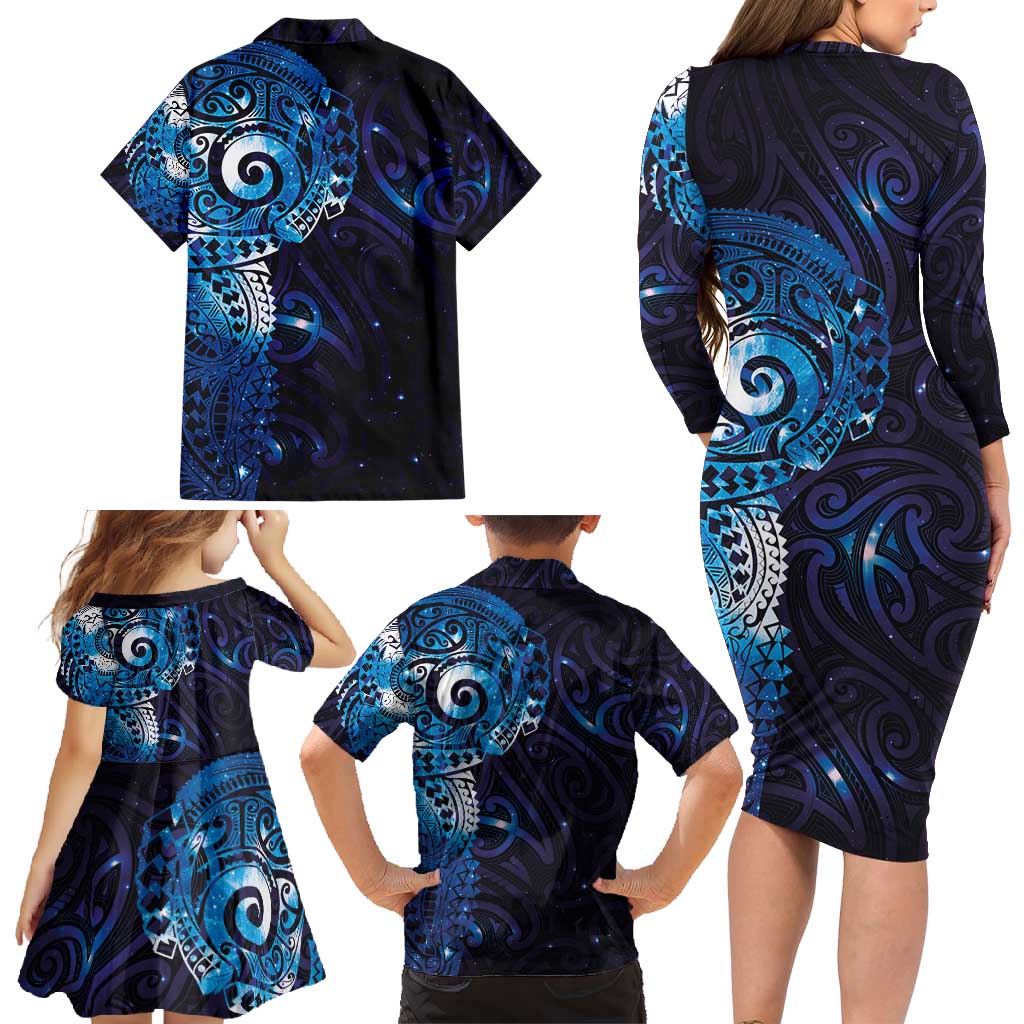 Matariki New Zealand Maori Koru Art Tattoo Family Matching Long Sleeve Bodycon Dress and Hawaiian Shirt New Year Galaxy Blue Sky Style LT03 - Polynesian Pride