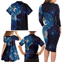 Matariki New Zealand Maori Koru Art Tattoo Family Matching Long Sleeve Bodycon Dress and Hawaiian Shirt New Year Galaxy Blue Sky Style LT03 - Polynesian Pride