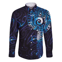 Matariki New Zealand Maori Koru Art Tattoo Family Matching Long Sleeve Bodycon Dress and Hawaiian Shirt New Year Galaxy Blue Sky Style LT03 Dad's Shirt - Long Sleeve Blue - Polynesian Pride