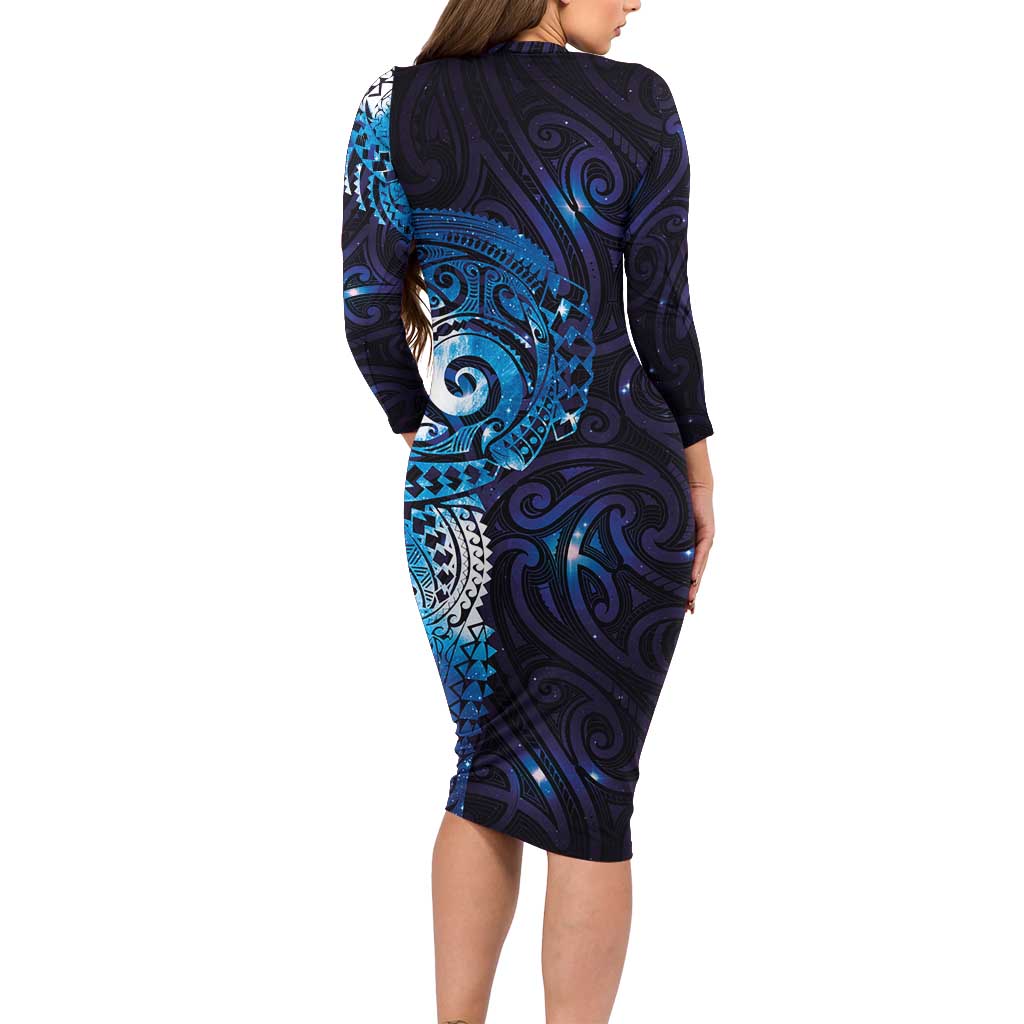 Matariki New Zealand Maori Koru Art Tattoo Family Matching Long Sleeve Bodycon Dress and Hawaiian Shirt New Year Galaxy Blue Sky Style LT03 - Polynesian Pride