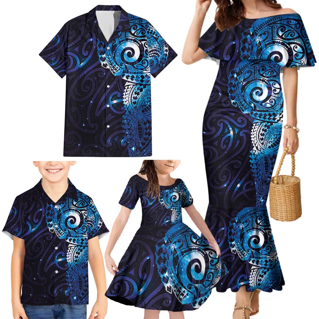 Matariki New Zealand Maori Koru Art Tattoo Family Matching Mermaid Dress and Hawaiian Shirt New Year Galaxy Blue Sky Style