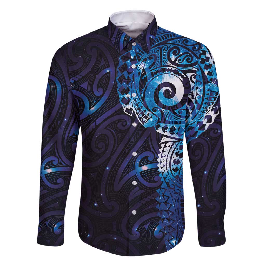 Matariki New Zealand Maori Koru Art Tattoo Family Matching Mermaid Dress and Hawaiian Shirt New Year Galaxy Blue Sky Style LT03 Dad's Shirt - Long Sleeve Blue - Polynesian Pride