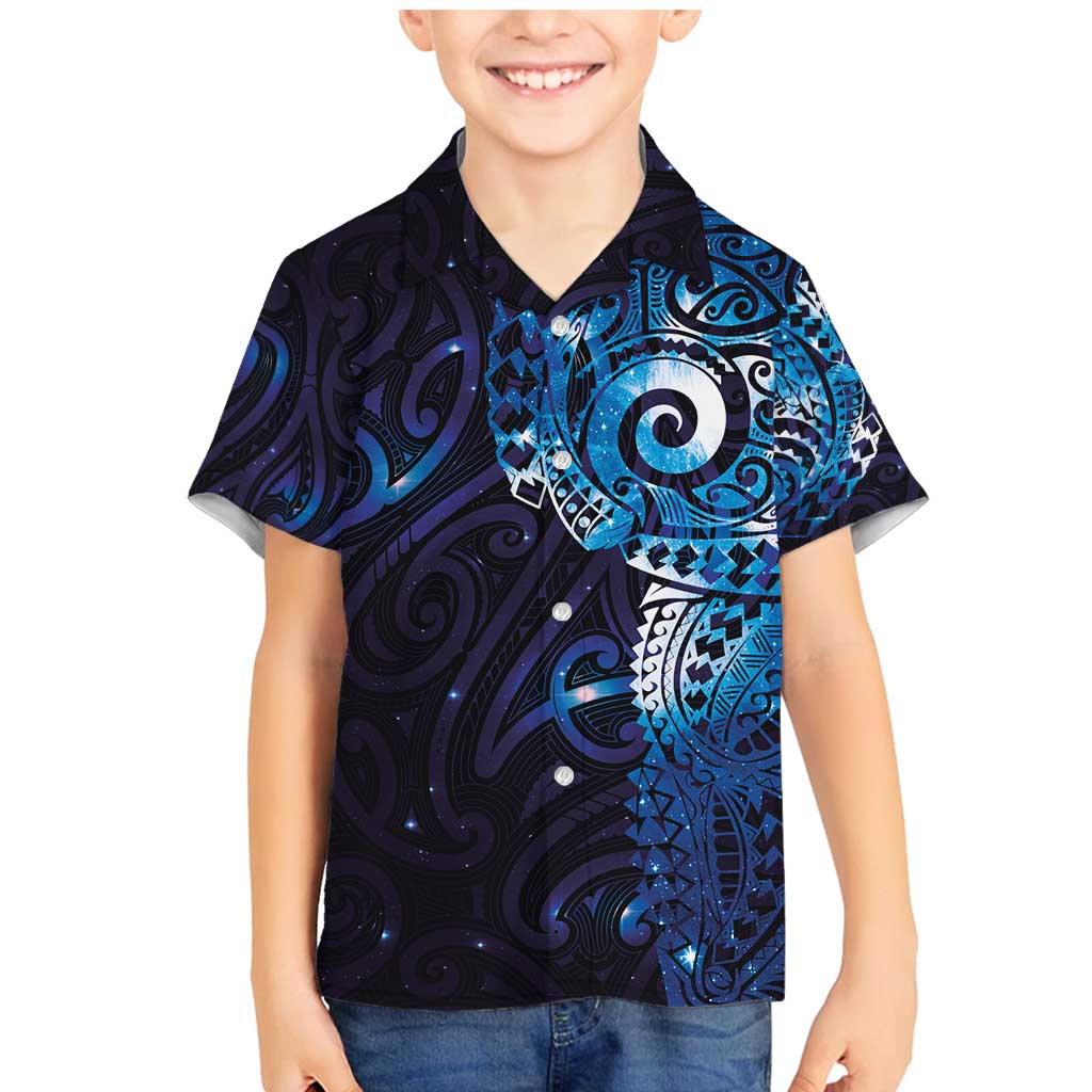Matariki New Zealand Maori Koru Art Tattoo Family Matching Mermaid Dress and Hawaiian Shirt New Year Galaxy Blue Sky Style LT03 Son's Shirt Blue - Polynesian Pride