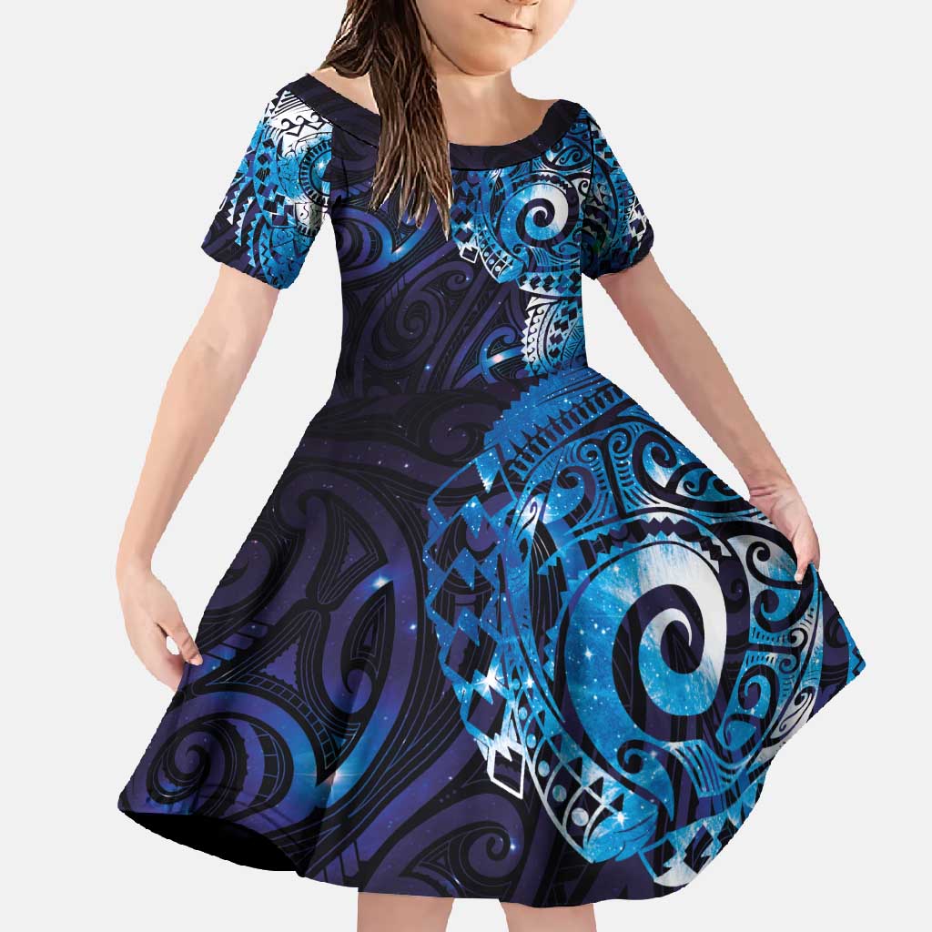 Matariki New Zealand Maori Koru Art Tattoo Family Matching Off Shoulder Maxi Dress and Hawaiian Shirt New Year Galaxy Blue Sky Style