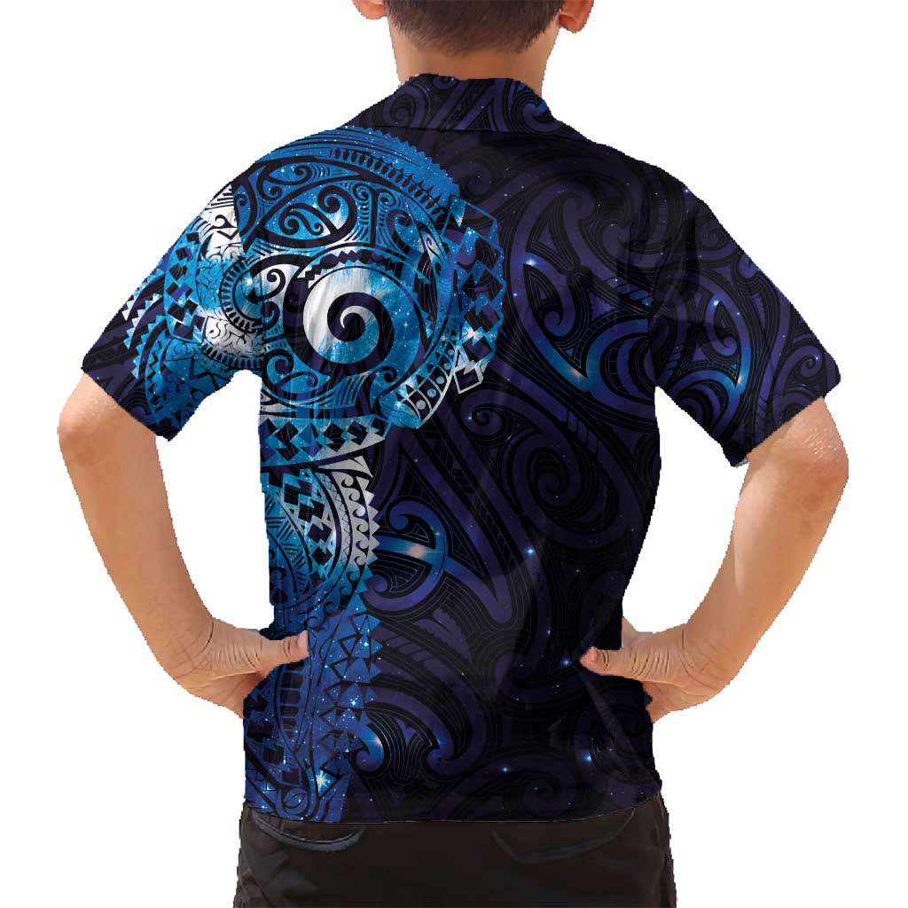 Matariki New Zealand Maori Koru Art Tattoo Family Matching Off Shoulder Short Dress and Hawaiian Shirt New Year Galaxy Blue Sky Style