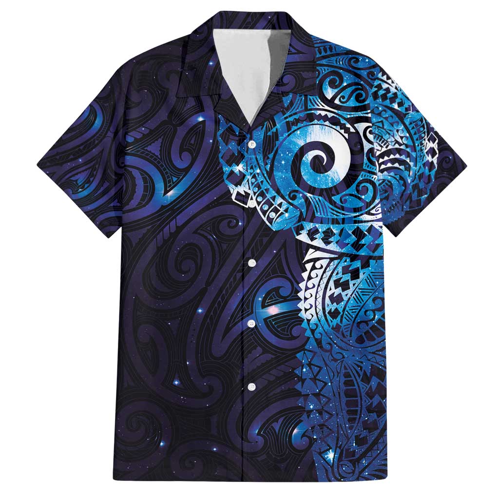 Matariki New Zealand Maori Koru Art Tattoo Family Matching Puletasi and Hawaiian Shirt New Year Galaxy Blue Sky Style LT03 Dad's Shirt - Short Sleeve Blue - Polynesian Pride