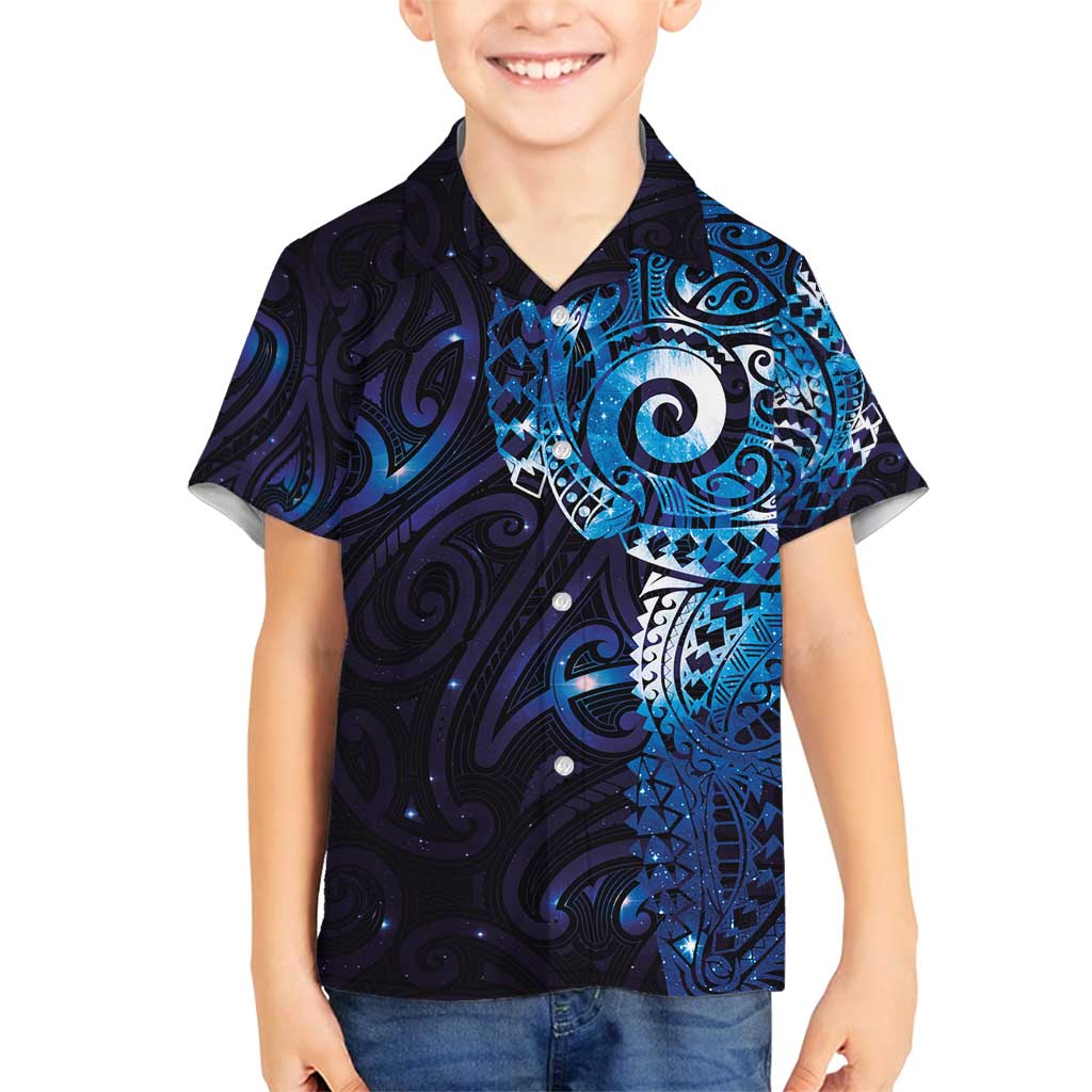 Matariki New Zealand Maori Koru Art Tattoo Family Matching Puletasi and Hawaiian Shirt New Year Galaxy Blue Sky Style LT03 Son's Shirt Blue - Polynesian Pride