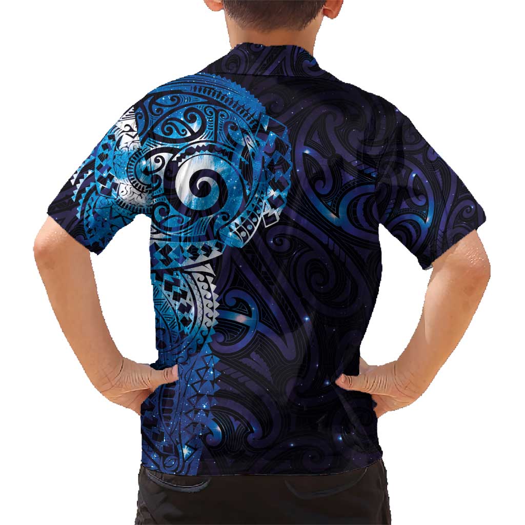 Matariki New Zealand Maori Koru Art Tattoo Family Matching Short Sleeve Bodycon Dress and Hawaiian Shirt New Year Galaxy Blue Sky Style LT03 - Polynesian Pride