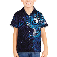 Matariki New Zealand Maori Koru Art Tattoo Family Matching Summer Maxi Dress and Hawaiian Shirt New Year Galaxy Blue Sky Style LT03 Son's Shirt Blue - Polynesian Pride