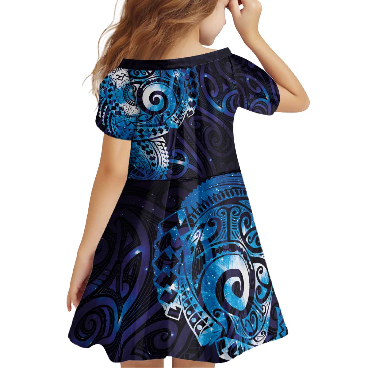Matariki New Zealand Maori Koru Art Tattoo Kid Short Sleeve Dress New Year Galaxy Blue Sky Style