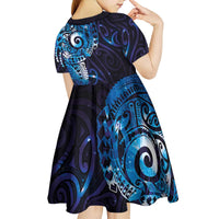 Matariki New Zealand Maori Koru Art Tattoo Kid Short Sleeve Dress New Year Galaxy Blue Sky Style