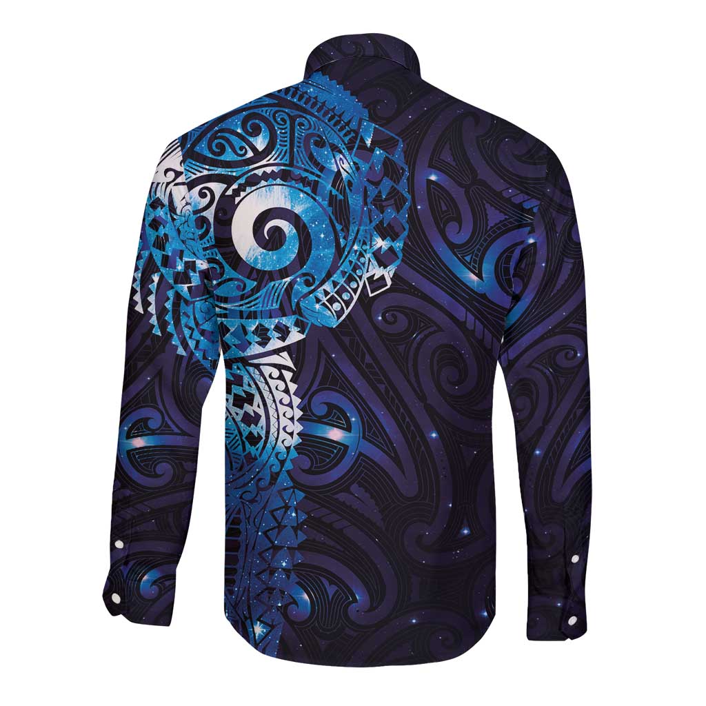Matariki New Zealand Maori Koru Art Tattoo Long Sleeve Button Shirt New Year Galaxy Blue Sky Style LT03 - Polynesian Pride