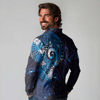 Matariki New Zealand Maori Koru Art Tattoo Long Sleeve Polo Shirt New Year Galaxy Blue Sky Style