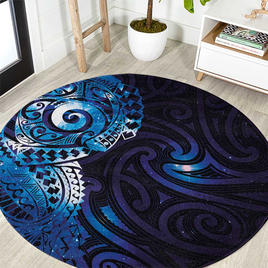 Matariki New Zealand Maori Koru Art Tattoo Round Carpet New Year Galaxy Blue Sky Style LT03 Blue - Polynesian Pride