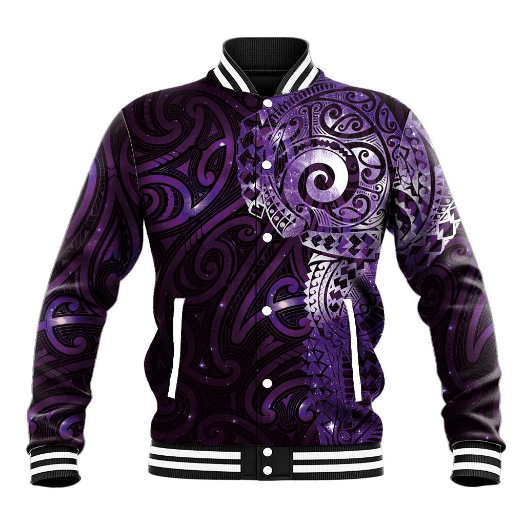 Matariki New Zealand Maori Koru Art Tattoo Baseball Jacket New Year Galaxy Purple Sky Style LT03 Unisex Purple - Polynesian Pride