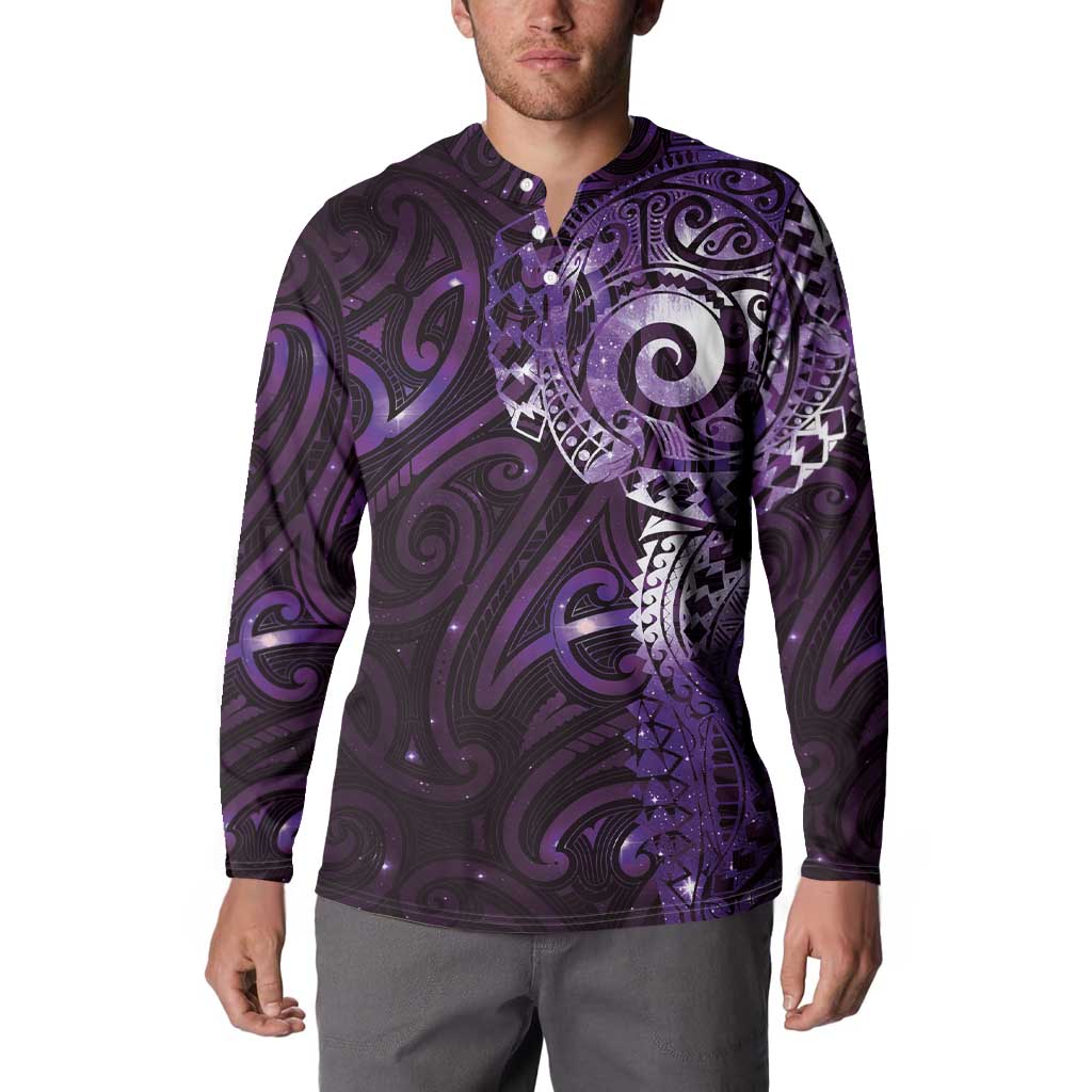 Matariki New Zealand Maori Koru Art Tattoo Button Sweatshirt New Year Galaxy Purple Sky Style LT03 - Polynesian Pride