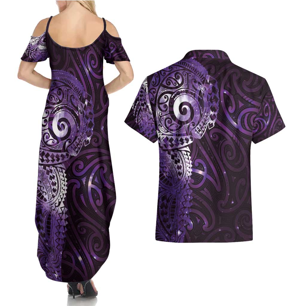 Matariki New Zealand Maori Koru Art Tattoo Couples Matching Summer Maxi Dress and Hawaiian Shirt New Year Galaxy Purple Sky Style