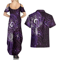 Matariki New Zealand Maori Koru Art Tattoo Couples Matching Summer Maxi Dress and Hawaiian Shirt New Year Galaxy Purple Sky Style