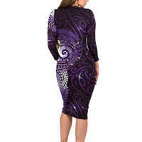 Matariki New Zealand Maori Koru Art Tattoo Family Matching Long Sleeve Bodycon Dress and Hawaiian Shirt New Year Galaxy Purple Sky Style LT03 - Polynesian Pride