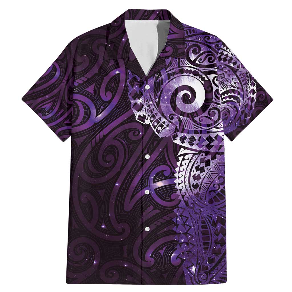 Matariki New Zealand Maori Koru Art Tattoo Family Matching Mermaid Dress and Hawaiian Shirt New Year Galaxy Purple Sky Style LT03 Dad's Shirt - Short Sleeve Purple - Polynesian Pride
