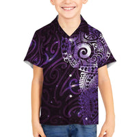 Matariki New Zealand Maori Koru Art Tattoo Family Matching Off The Shoulder Long Sleeve Dress and Hawaiian Shirt New Year Galaxy Purple Sky Style