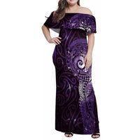 Matariki New Zealand Maori Koru Art Tattoo Family Matching Off Shoulder Maxi Dress and Hawaiian Shirt New Year Galaxy Purple Sky Style