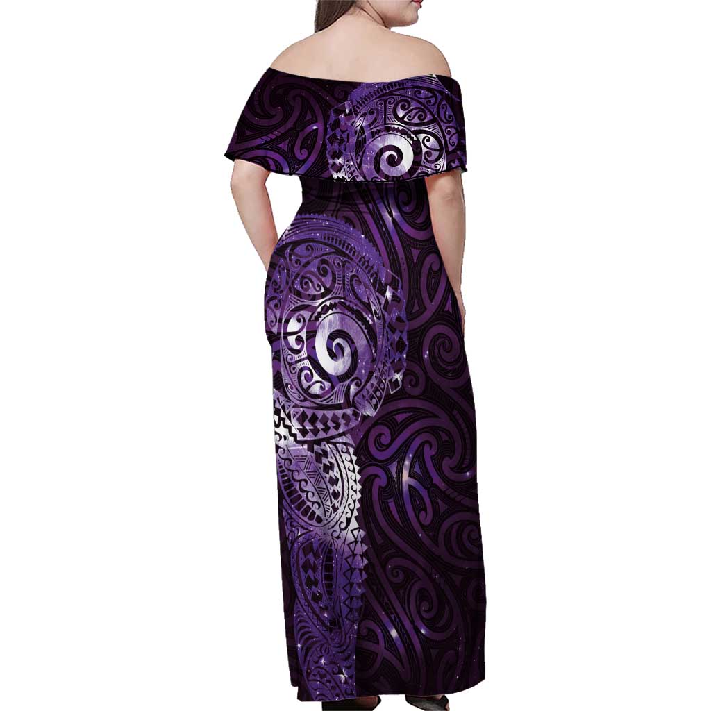 Matariki New Zealand Maori Koru Art Tattoo Family Matching Off Shoulder Maxi Dress and Hawaiian Shirt New Year Galaxy Purple Sky Style