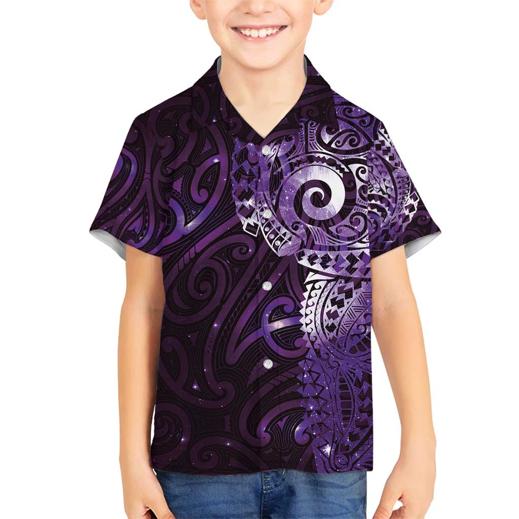 Matariki New Zealand Maori Koru Art Tattoo Family Matching Off Shoulder Short Dress and Hawaiian Shirt New Year Galaxy Purple Sky Style