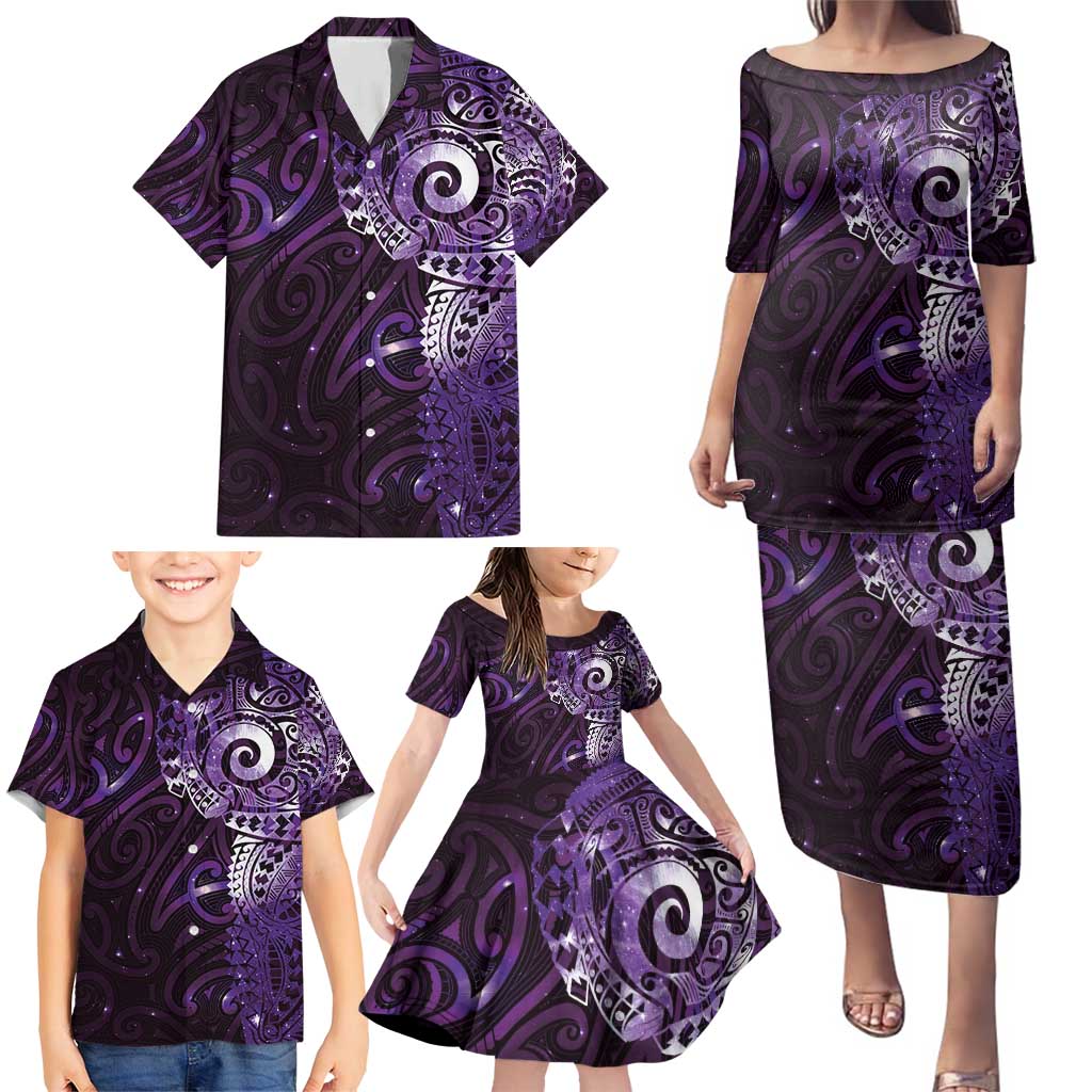 Matariki New Zealand Maori Koru Art Tattoo Family Matching Puletasi and Hawaiian Shirt New Year Galaxy Purple Sky Style LT03 - Polynesian Pride