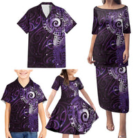Matariki New Zealand Maori Koru Art Tattoo Family Matching Puletasi and Hawaiian Shirt New Year Galaxy Purple Sky Style LT03 - Polynesian Pride
