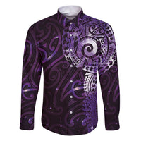 Matariki New Zealand Maori Koru Art Tattoo Family Matching Puletasi and Hawaiian Shirt New Year Galaxy Purple Sky Style LT03 Dad's Shirt - Long Sleeve Purple - Polynesian Pride