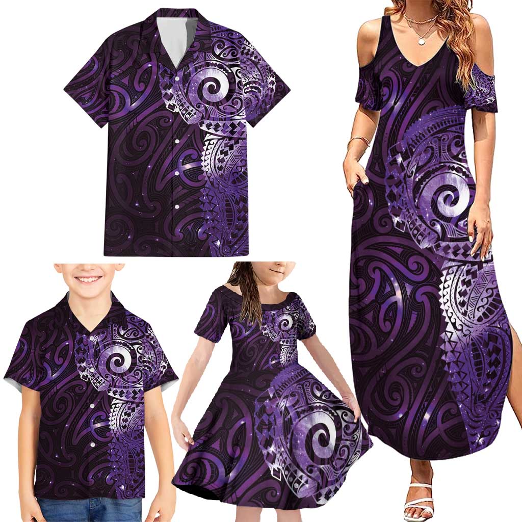 Matariki New Zealand Maori Koru Art Tattoo Family Matching Summer Maxi Dress and Hawaiian Shirt New Year Galaxy Purple Sky Style LT03 - Polynesian Pride