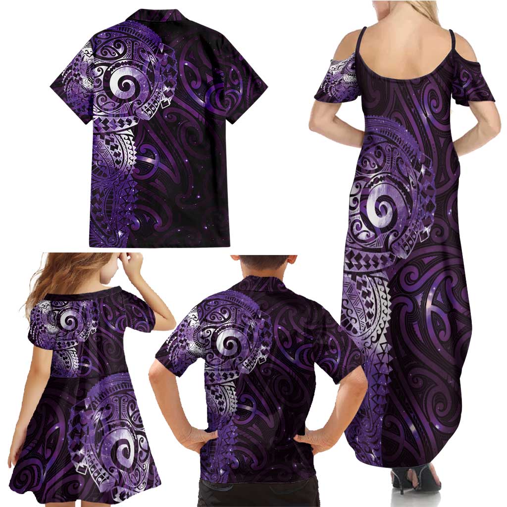 Matariki New Zealand Maori Koru Art Tattoo Family Matching Summer Maxi Dress and Hawaiian Shirt New Year Galaxy Purple Sky Style LT03 - Polynesian Pride