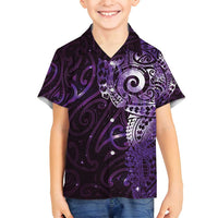 Matariki New Zealand Maori Koru Art Tattoo Family Matching Summer Maxi Dress and Hawaiian Shirt New Year Galaxy Purple Sky Style LT03 Son's Shirt Purple - Polynesian Pride