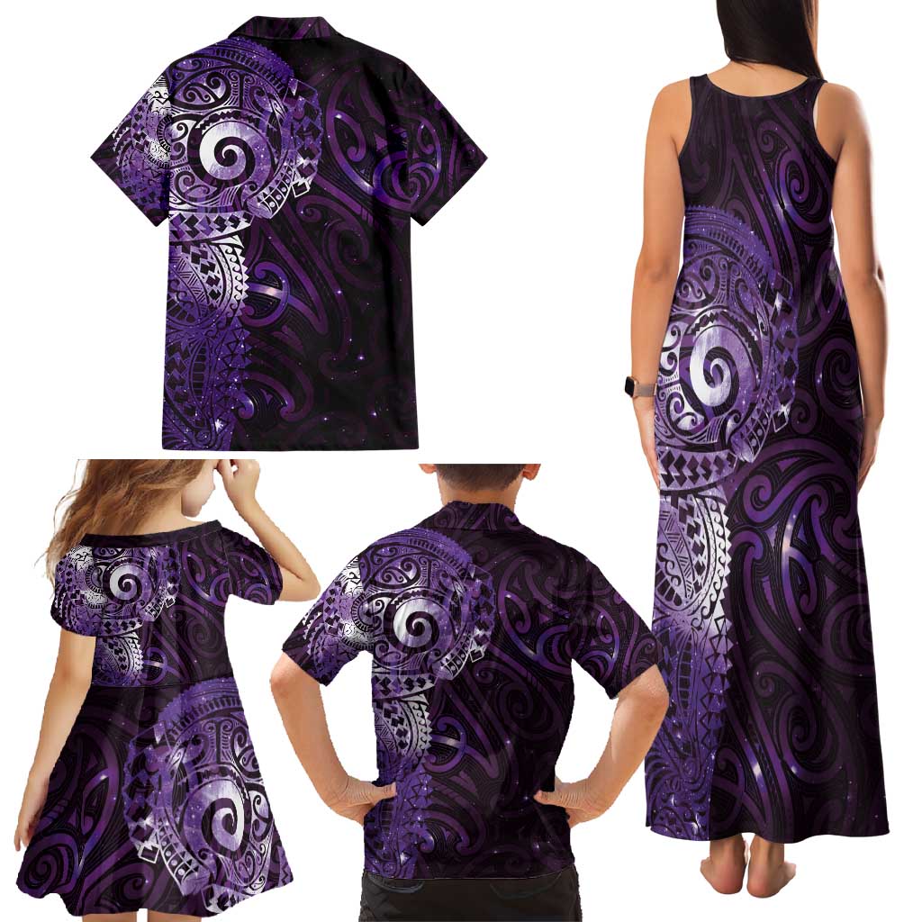 Matariki New Zealand Maori Koru Art Tattoo Family Matching Tank Maxi Dress and Hawaiian Shirt New Year Galaxy Purple Sky Style LT03 - Polynesian Pride