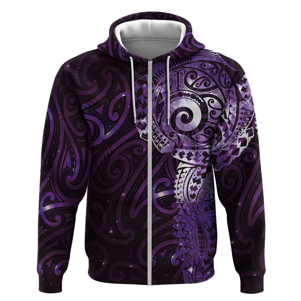 Matariki New Zealand Maori Koru Art Tattoo Hoodie New Year Galaxy Purple Sky Style LT03 Zip Hoodie Purple - Polynesian Pride