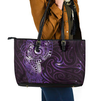 Matariki New Zealand Maori Koru Art Tattoo Leather Tote Bag New Year Galaxy Purple Sky Style