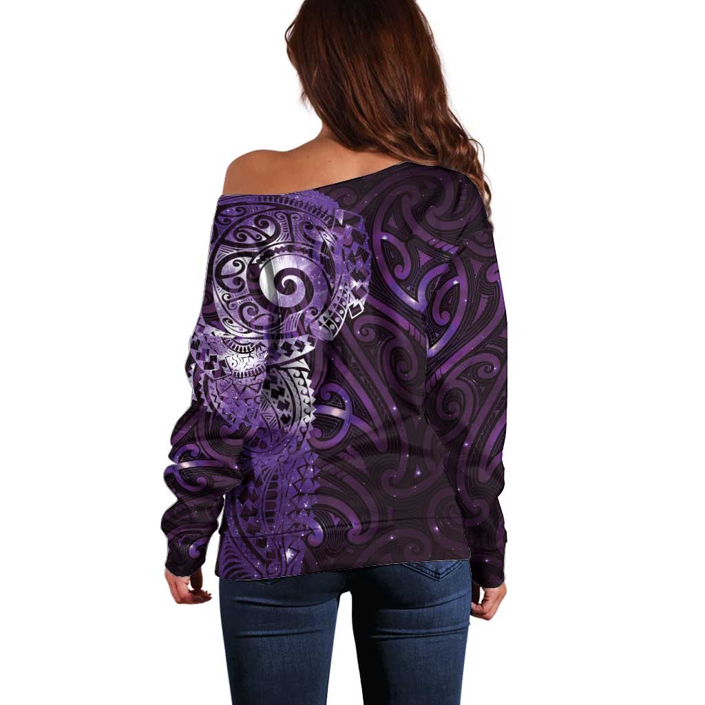 Matariki New Zealand Maori Koru Art Tattoo Off Shoulder Sweater New Year Galaxy Purple Sky Style LT03 - Polynesian Pride