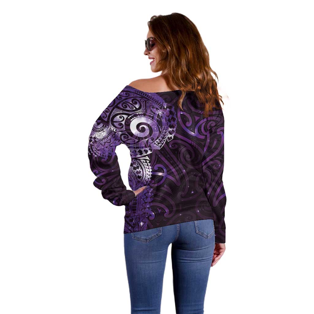 Matariki New Zealand Maori Koru Art Tattoo Off Shoulder Sweater New Year Galaxy Purple Sky Style LT03 - Polynesian Pride