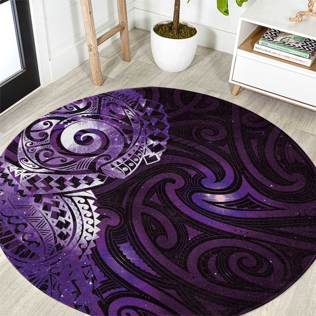 Matariki New Zealand Maori Koru Art Tattoo Round Carpet New Year Galaxy Purple Sky Style