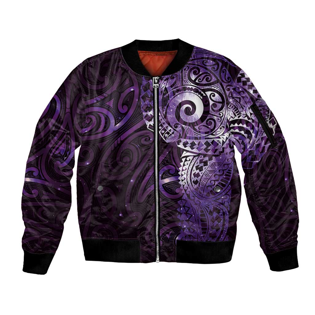 Matariki New Zealand Maori Koru Art Tattoo Sleeve Zip Bomber Jacket New Year Galaxy Purple Sky Style LT03 Unisex Purple - Polynesian Pride