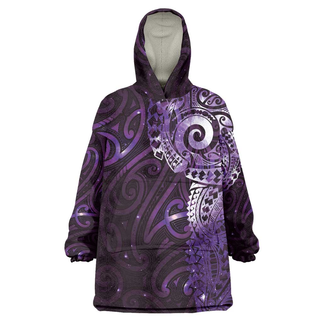 Matariki New Zealand Maori Koru Art Tattoo Wearable Blanket Hoodie New Year Galaxy Purple Sky Style LT03 One Size Purple - Polynesian Pride