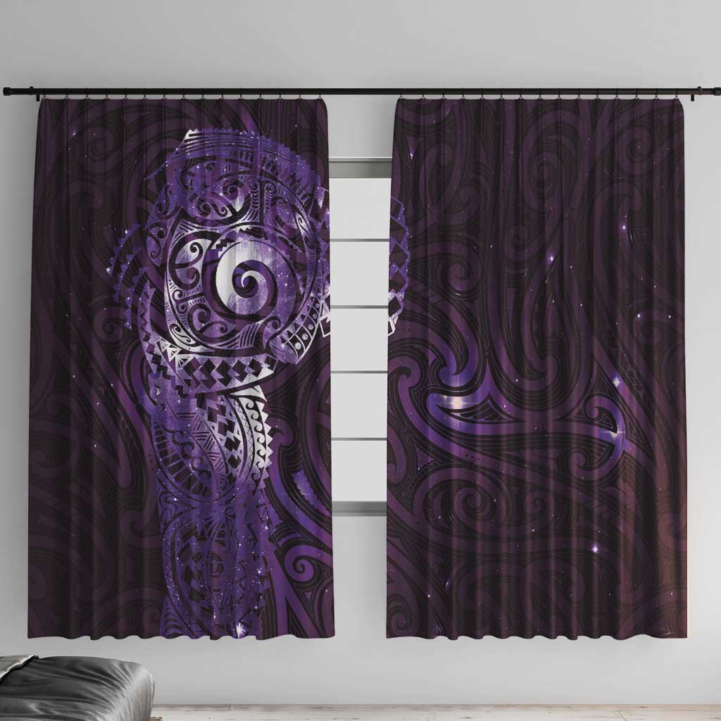 Matariki New Zealand Maori Koru Art Tattoo Window Curtain New Year Galaxy Purple Sky Style LT03 With Hooks Purple - Polynesian Pride
