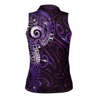 Matariki New Zealand Maori Koru Art Tattoo Women Sleeveless Polo Shirt New Year Galaxy Purple Sky Style