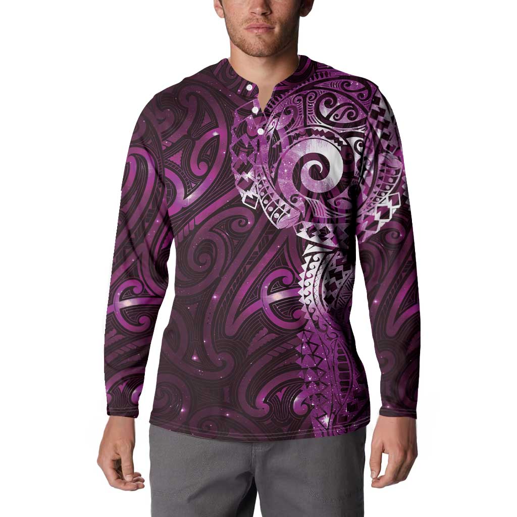 Matariki New Zealand Maori Koru Art Tattoo Button Sweatshirt New Year Galaxy Pink Sky Style LT03 - Polynesian Pride