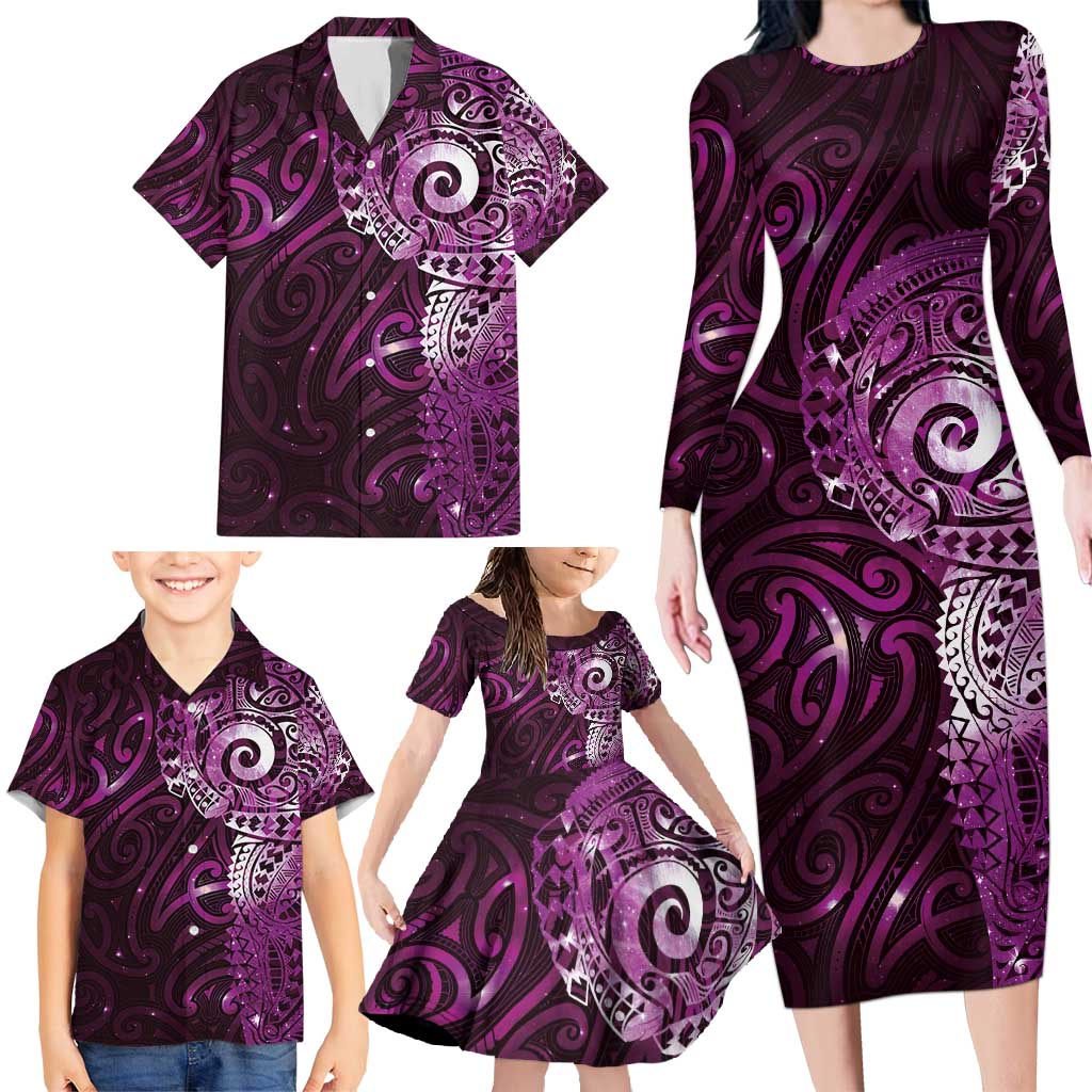Matariki New Zealand Maori Koru Art Tattoo Family Matching Long Sleeve Bodycon Dress and Hawaiian Shirt New Year Galaxy Pink Sky Style LT03 - Polynesian Pride