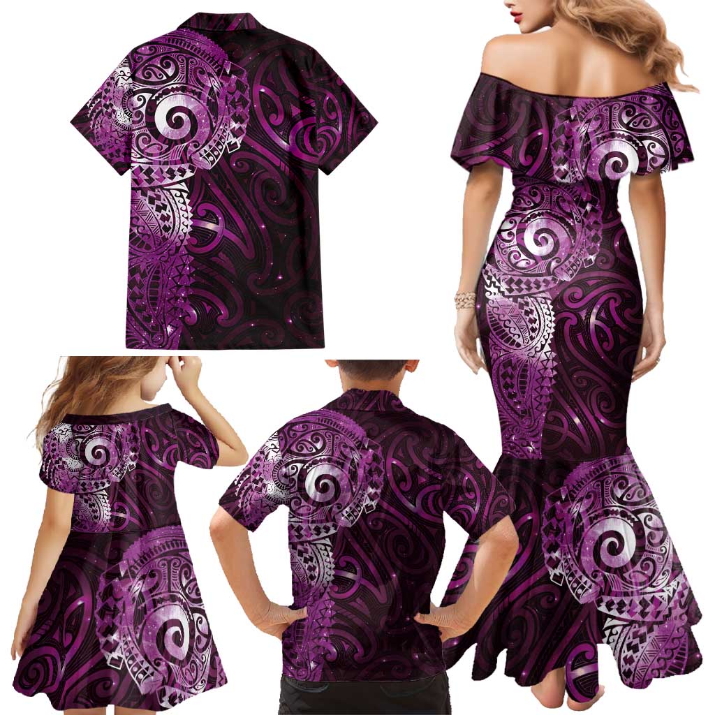 Matariki New Zealand Maori Koru Art Tattoo Family Matching Mermaid Dress and Hawaiian Shirt New Year Galaxy Pink Sky Style LT03 - Polynesian Pride